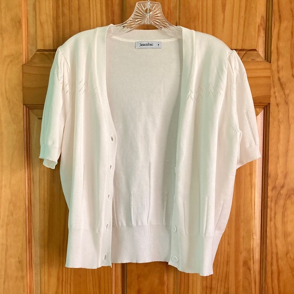 Women’s size medium Jasambac cream colored shirt sleeved shrug - Picture 1 of 8